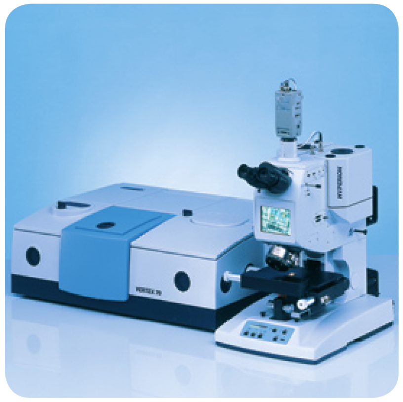 Bruker Vertex 70v FTIR spectrometer attached to a Bruker HYPERION 2000 FTIR microscope IESL